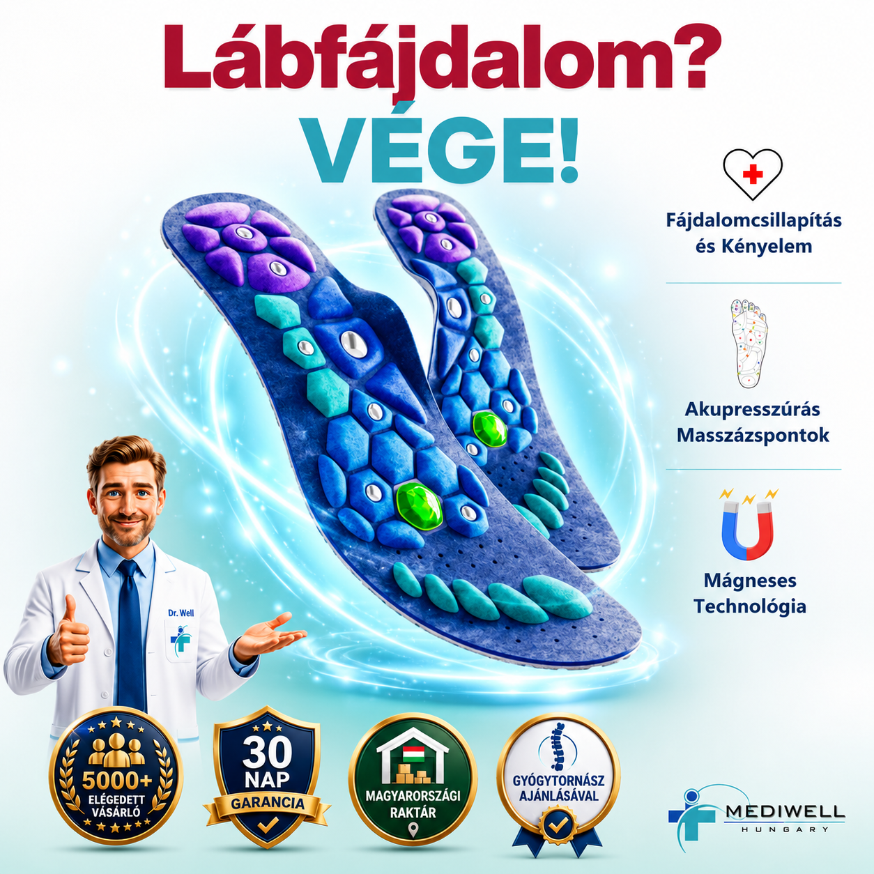 Mediwell MassageWalk™ Mágneses Akupresszúrás Talpbetét